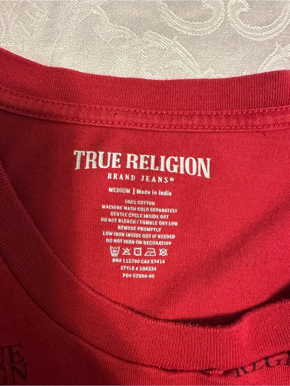 True Religion Red Short-Sleeve Logo Print Casual Tee - Medium